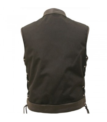 Men's Denim Style Black Cuadra Leather Motorcycle Snaps Biker Vest